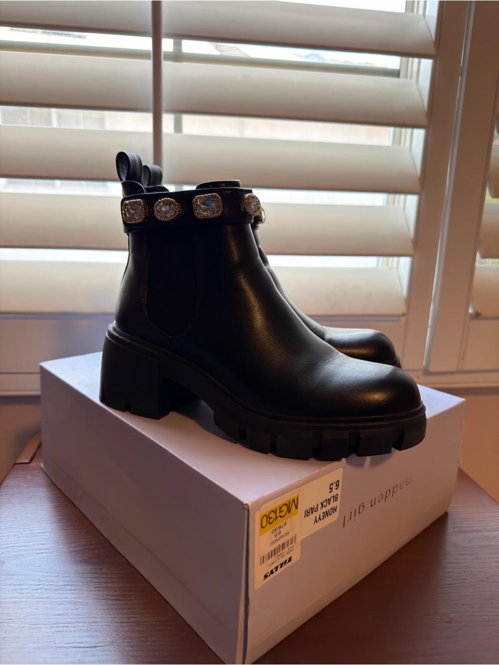 Madden Girl Black Chunky Chelsea Booties with Jeweled Strap